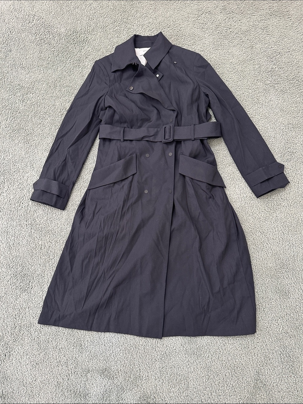 MM LaFleur Osborn Trench Coat Deep Navy Wool Blend Snap Buttons women’s S